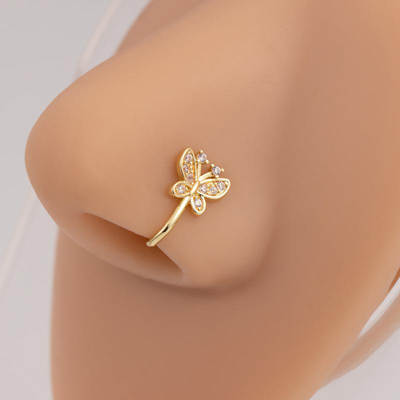No Perforation Nose Ring Simple Gold Silver U-Shaped Nose Clip Butterfly Love Snowflake Diamond Nose Decoration Cartilage Clip