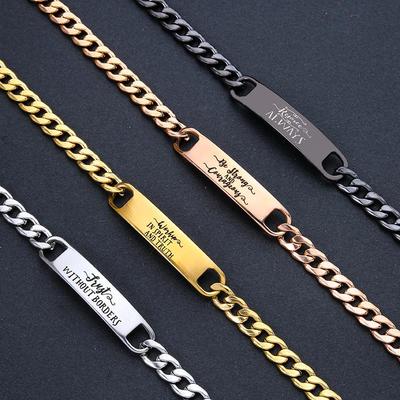 Engraved Cuban Titanium Steel Bracelet for Men and Women - Christmas Family Gift
