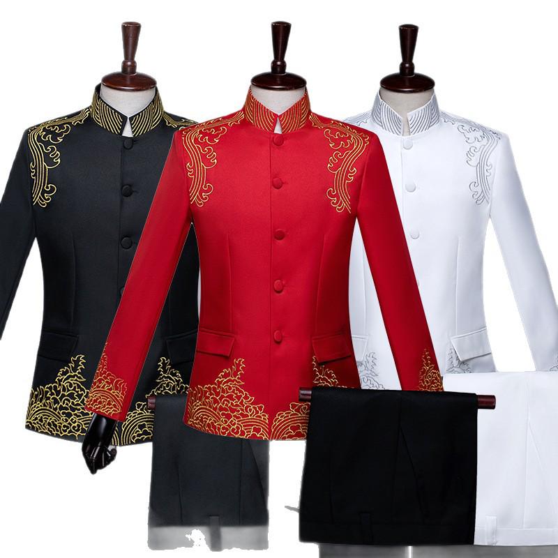 Men's Zhongshan Suit Embroidered Choir & Graduation Costume - Chinese Style