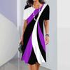 Summer Striped Graphic Women Fashion Mini Dresses Short Sleeve Comfort Street 3d Printed Ladies Dress  Casual Dress