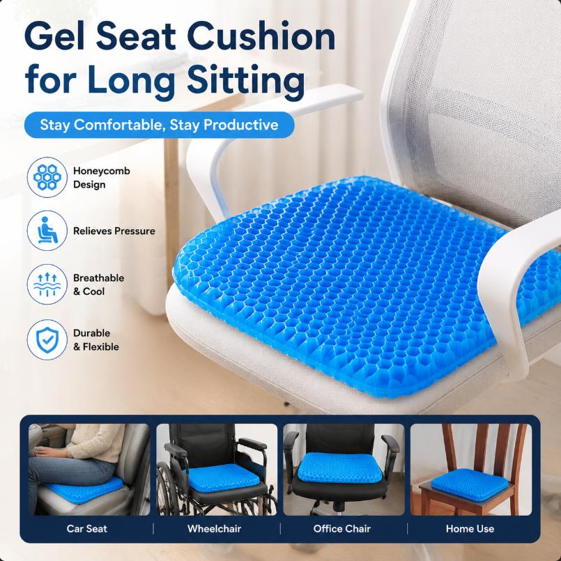 Gel Seat Cushion for Long Sitting Extra Thick Gel Cushion for Wheelchair Soft Chair Pads Cushions Tailbone Pain Relief Cushion