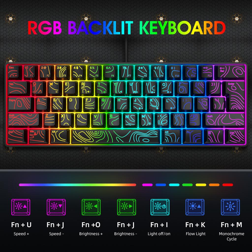 Y-FRUITFUL K401 61 Keys Gaming Keyboard with RGB Light 1.8m Wired Mechanical Keyboard for PC/Laptop