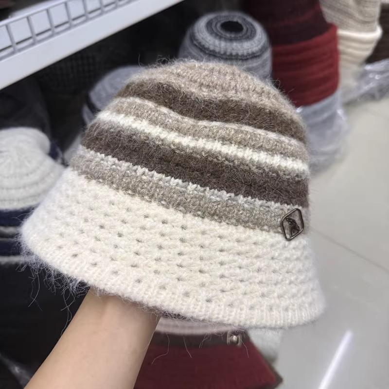 Autumn and Winter New Ethnic Style Color Knitted Warm Bucket Hat Women's Outdoor Face Small Knitted Bucket Hat Women's Basin Hat