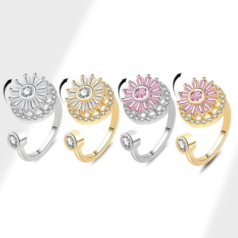 Women Snowflake Open Rotating Ring Set Unique Anxiety Relief Spinner Jewelry For Stress Reduction And Calming Effect
