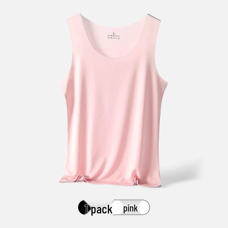 

Женская черная летняя бесшовная майка из ледяного шелка с круглым вырезом, не просвечивающая XL (Recommended 95-110 jin) розовый
