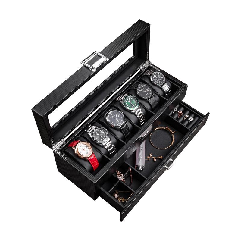 Carbon Fiber Leather Watch and Jewelry Storage Box