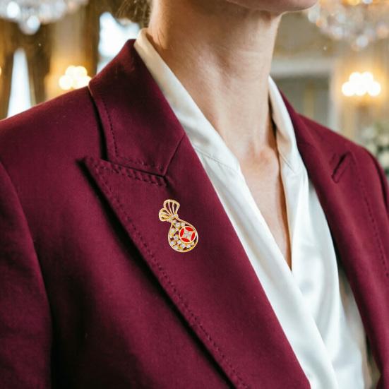 Brooch Pin for Women, Lightweight Lapel Pin with Rhinestones Inlaid, National Style Badge with Peking Opera Face Paint Pineapples Bunnies Money