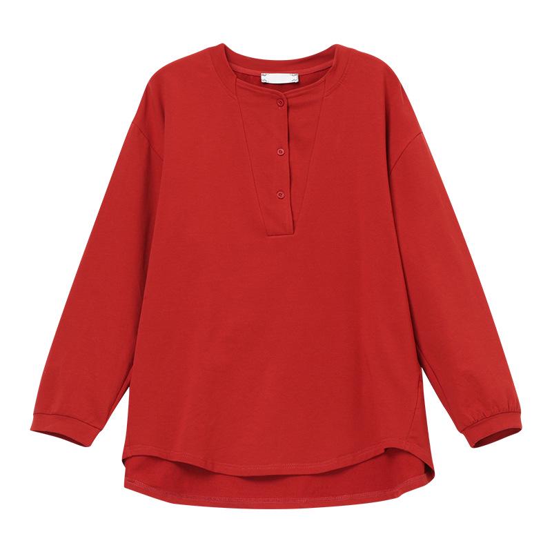 Middle-Aged Women's Plus Size Long-Sleeve Cotton Shirt - Loose Fit, Belly Cover, Ideal for Spring & Autumn (Style 6322)