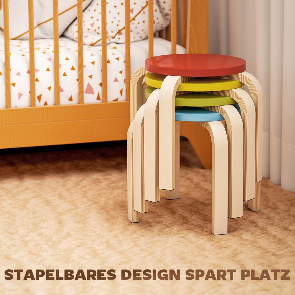 4 stack stools with felt foot pads, birch plywood, painted, multicolored