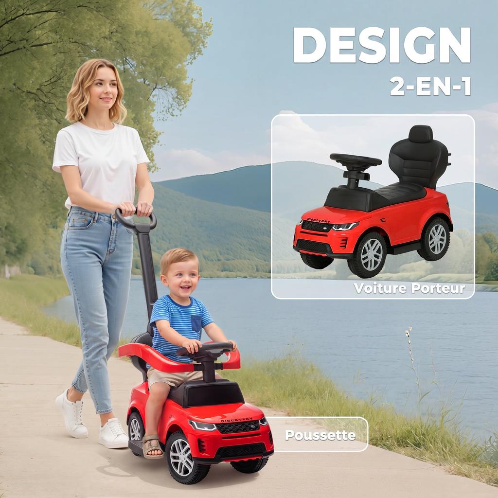 Ride-On Car for Children, Land Rover Discovery, Push-Along, Removable Handle, 84 x 40 x 94.5 cm, Red