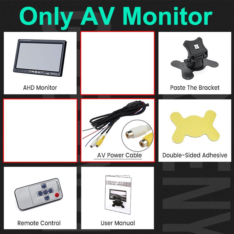 GreenYi 7 inch IPS Screen AHD Car Monitor with 2 Starlight Night Vision Reverse Backup LED Rear View 1920 * 1080 AHD Camera Only AV Monitor