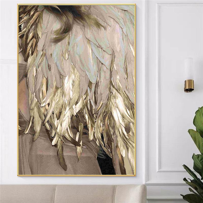 Poster in bianco e nero, decorazione da parete per la casa, per soggiorno, quadri su tela nordici, stampe su tela astratte con piume dorate