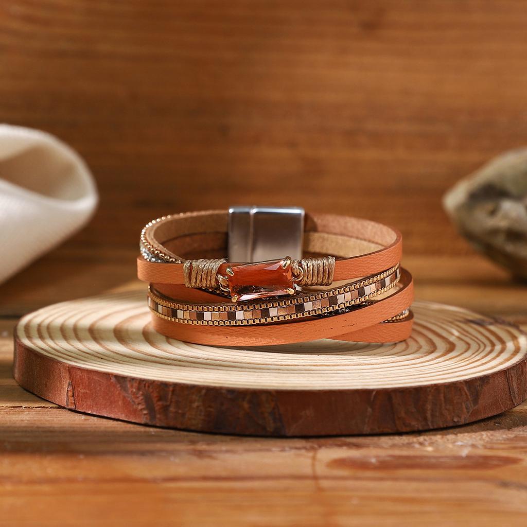 Hot and sexy leopard print magnetic buckle bracelet ins style design is sweet and cool exaggerated pu leather jewelry tide