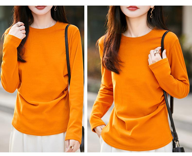 2025 Fall/Winter Women's Round Neck Pleated Double-Sided Fleece Long-Sleeve Knit Top