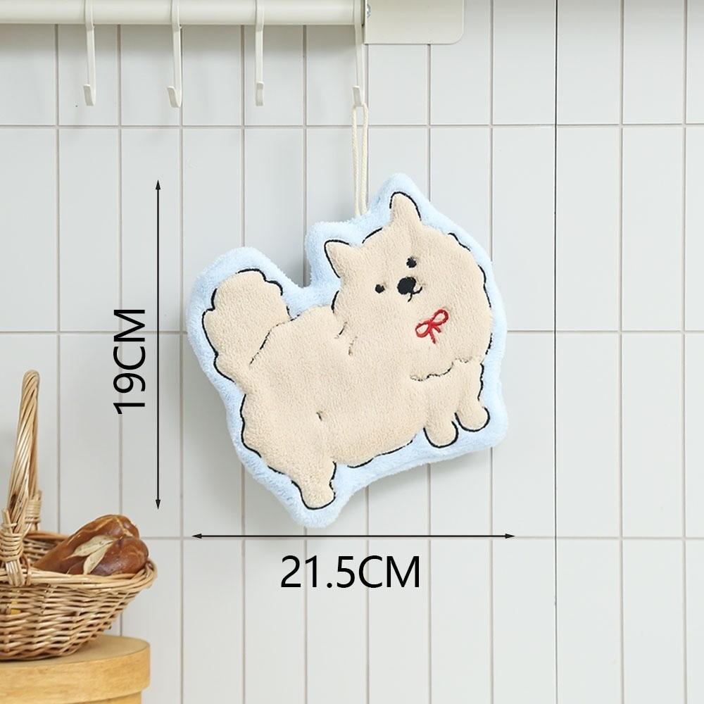 New Cute Cartoon Puppy Hand Towel Coral Fleece Soft Toilet Handkerchief Hanging Style Thickened Bathroom Kerchief Kitchen