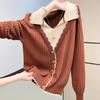 New autumn and winter two-piece color-matching lapel women's knitted top