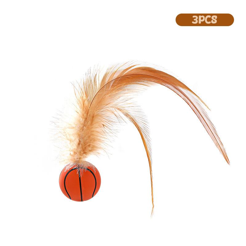 3Pcs Cat Feather Ball Toys Indoor Cats Bouncy Balls Toys Mini Basketball Football Baseball Cats Toys Pet Interactive Toys