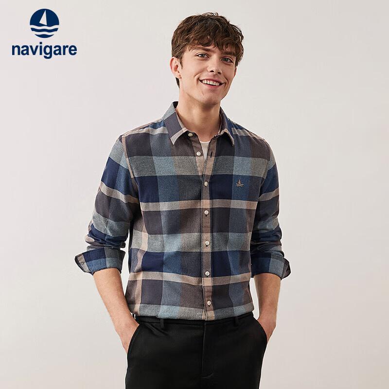 Navigare Men s Italian Contrast Plaid Brushed Shirt L /40