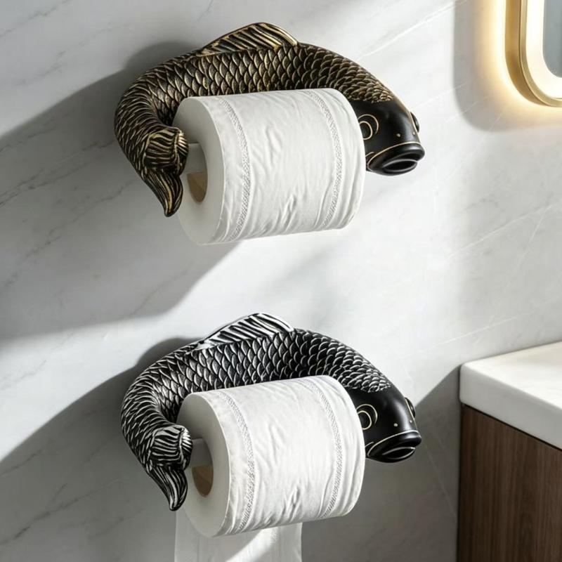 Decorative Toilet Paper Rack for Bathroom, Fish Shape Wall Mounted Tissue Roll Rack for Guest Bath and Powder Room