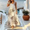 Minimalist Sleeveless Maxi Dress Loose Flowy Lightweight Tropical Print,Flattering Slimming for Summer Beach Vacation Versatile Daily Wear