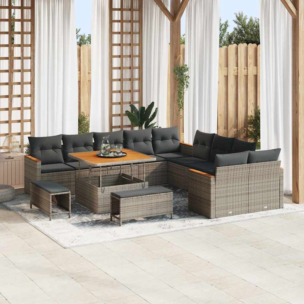 Garden Sofa Set with Cushions 13 pcs Grey Poly Rattan
