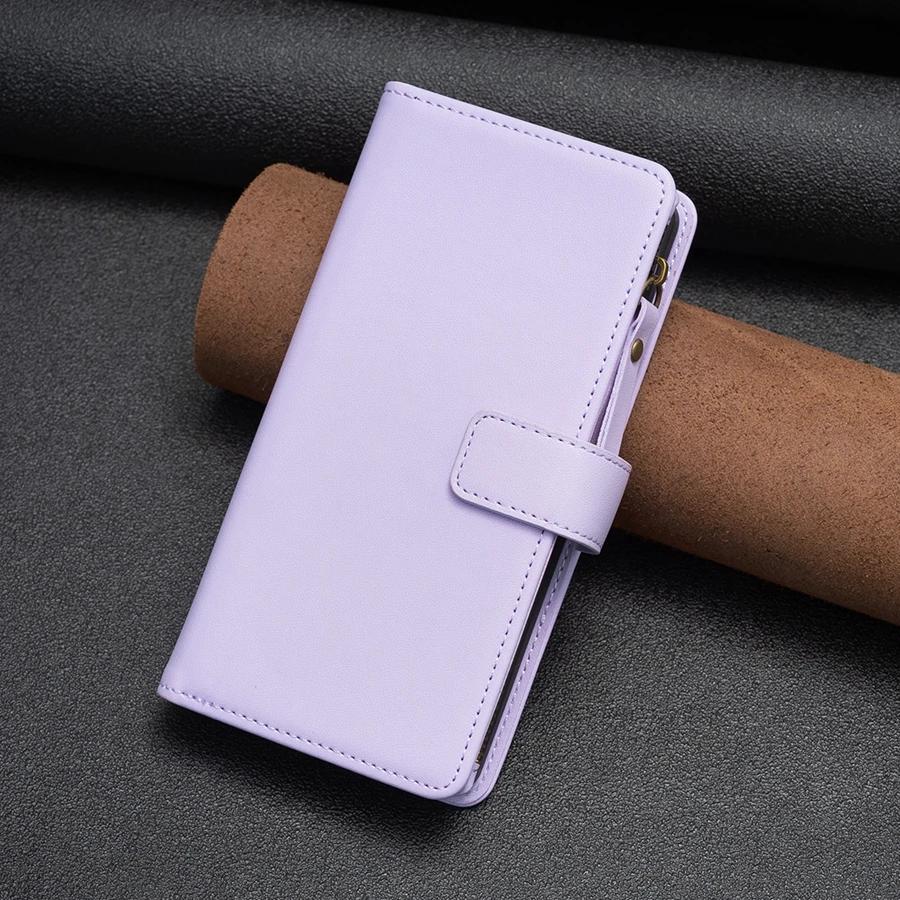 Wallet Flipped Solid Color Multi Card Zipper Leather Case For Samsung Galaxy S24 Ultra S23 Plus S22 S21 S20 FE A A4 A3 A1