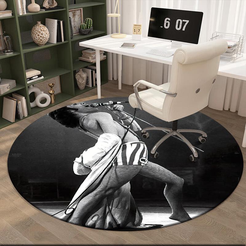 1pc Freddie Mercury Retro Poster Round Carpet Painted Printed Circular Carpet, Home Door Mat, Outdoor Travel Protection Carpet