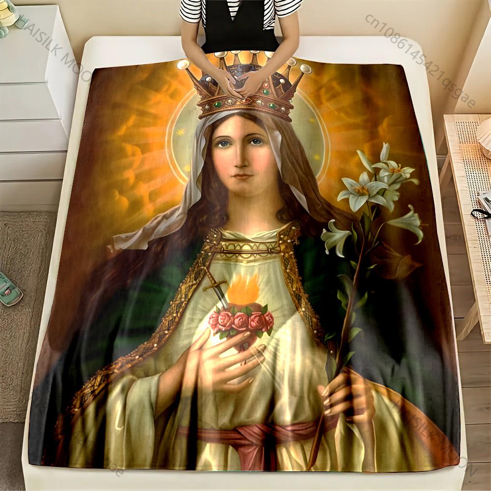 

1PC Crowned icon with lilies Print Blanket Warm Soft Fluffy Kids and Adult Sofa Bed Throw Blanket Outdoor Travel Camping RV 75x90cm