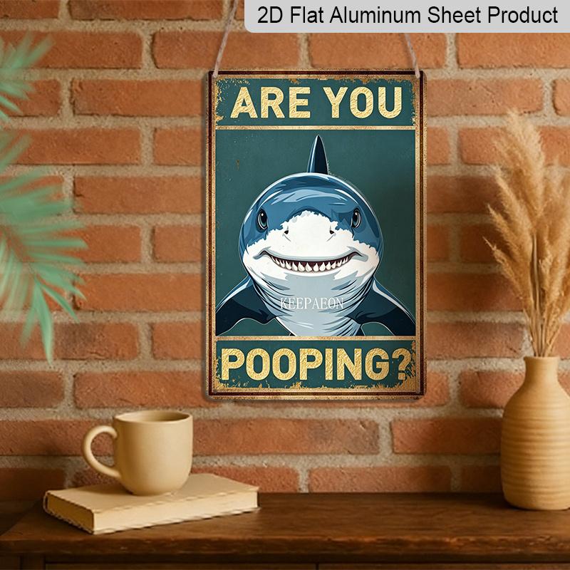 Placa de Alumínio 2D Plana de Tubarão Engraçado para Banheiro - Decoração Engraçada para Casa e Banheiro, Decoração de Parede para Banheiro, Humor para Banheiro, Banheiro Engraçado em Casa, Banheiro de Convidados