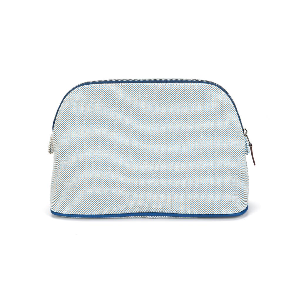 Hermes Bolide Crazy H Letter Print Metal Palladium Coated Cotton Bowling Bag Storage Bag Medium Women bags Teal Pebble-Grey H103751M05