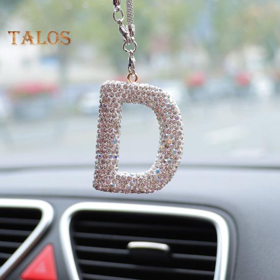 Bling Car Letter Charm Faux Crystal Letter Pendant Car Rear View Mirror Hanging Rhinestone Alphabet Ornament for Car Tree Accessory