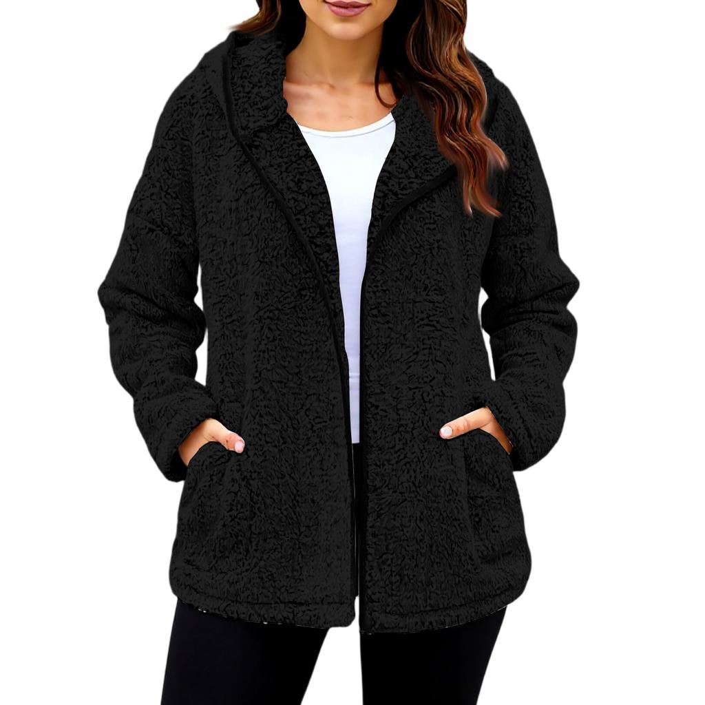 Fasjonabel dameklær Vinter Tykk Plysj Langermet Kåpe