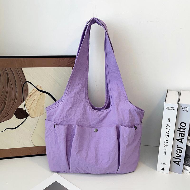 Pleated Multi-Pocket Design Nyl Shoulder Bags for Women Large Capacity Ladies Underarm Tote Lightweight Simple Female Handbags