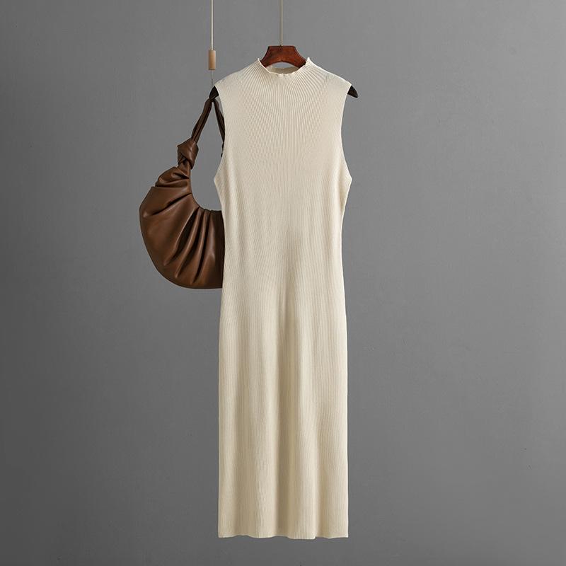 Solid Color Slim Fit Elastic Knitted Sleeveless Vest Skirt Summer Versatile Hip Hugging Dress