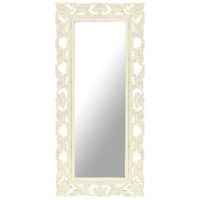 VidaXL Hand-carved Mirror White 110x50cm Solid Mango Wood