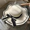 Flower Ribbon Sun Hat For Women's New Seaside Vacation Sweet Lace Sun Hat Summer Big Brim Straw Hat