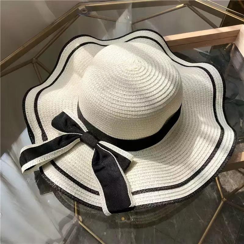 Flower Ribbon Sun Hat For Women's New Seaside Vacation Sweet Lace Sun Hat Summer Big Brim Straw Hat