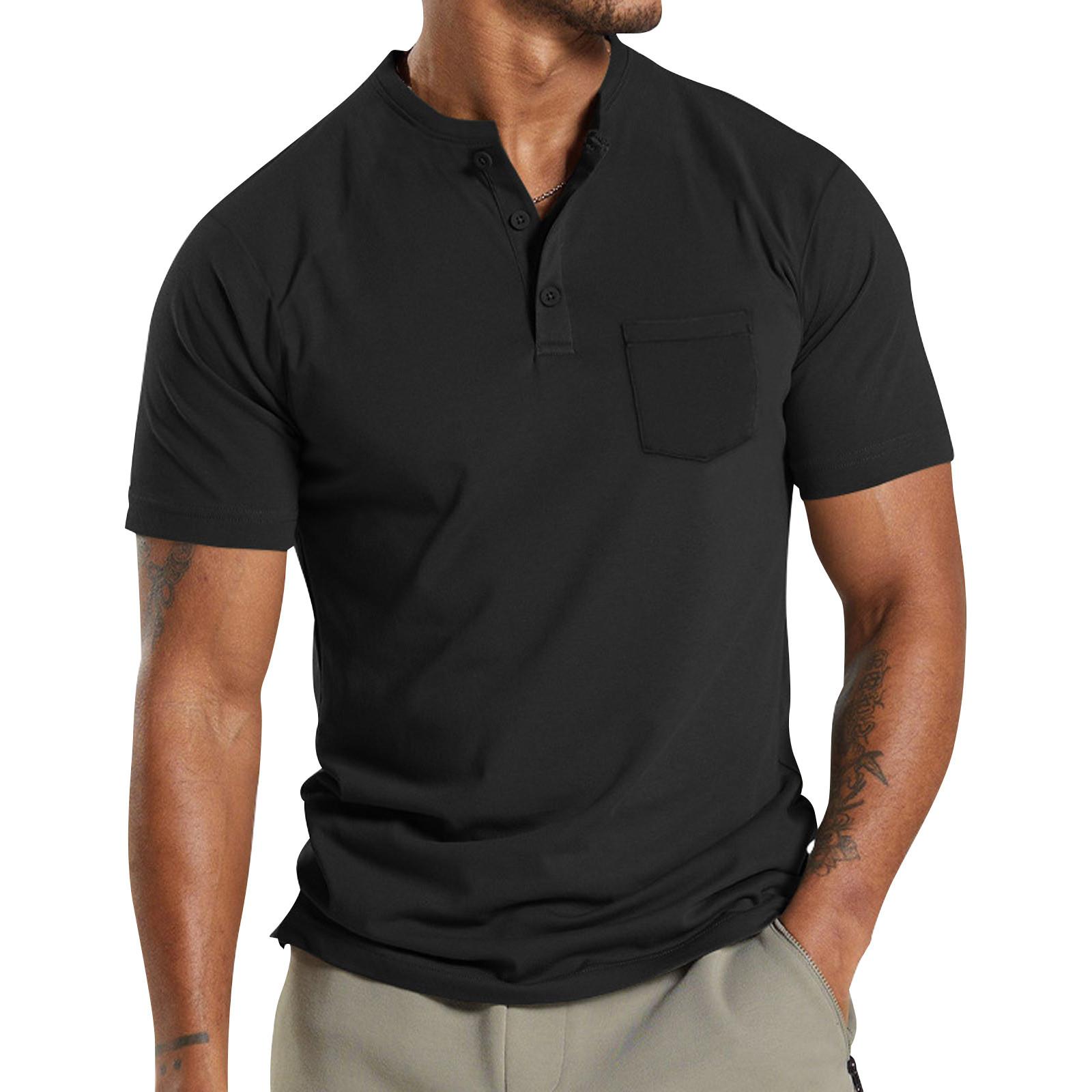 

Летняя мужская рубашка на пуговицах с круглым вырезом и короткими рукавами, однотонный повседневный топ M чёрный