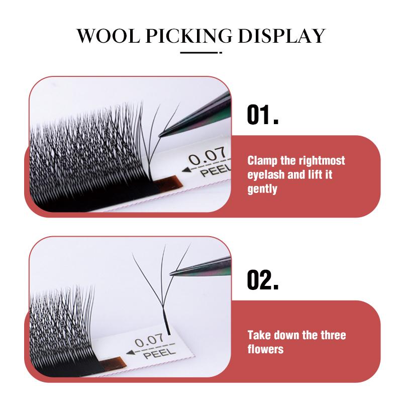 3D W Şeklinde Kirpik Uzatma DeceMars 0.07MM Kalınlık 3 Uçlu C/D Kıvrım Yüksek Kaliteli Bireysel Kirpik