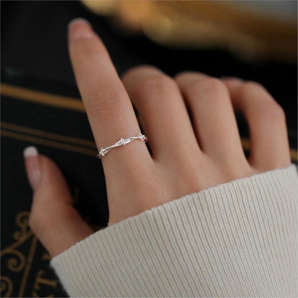 PANJBJ 925 Sterling Silver Star Zircon Rings for Women Sweet Minimalist Office Romantic Jewelry Gift Prevent Allergy Dropship