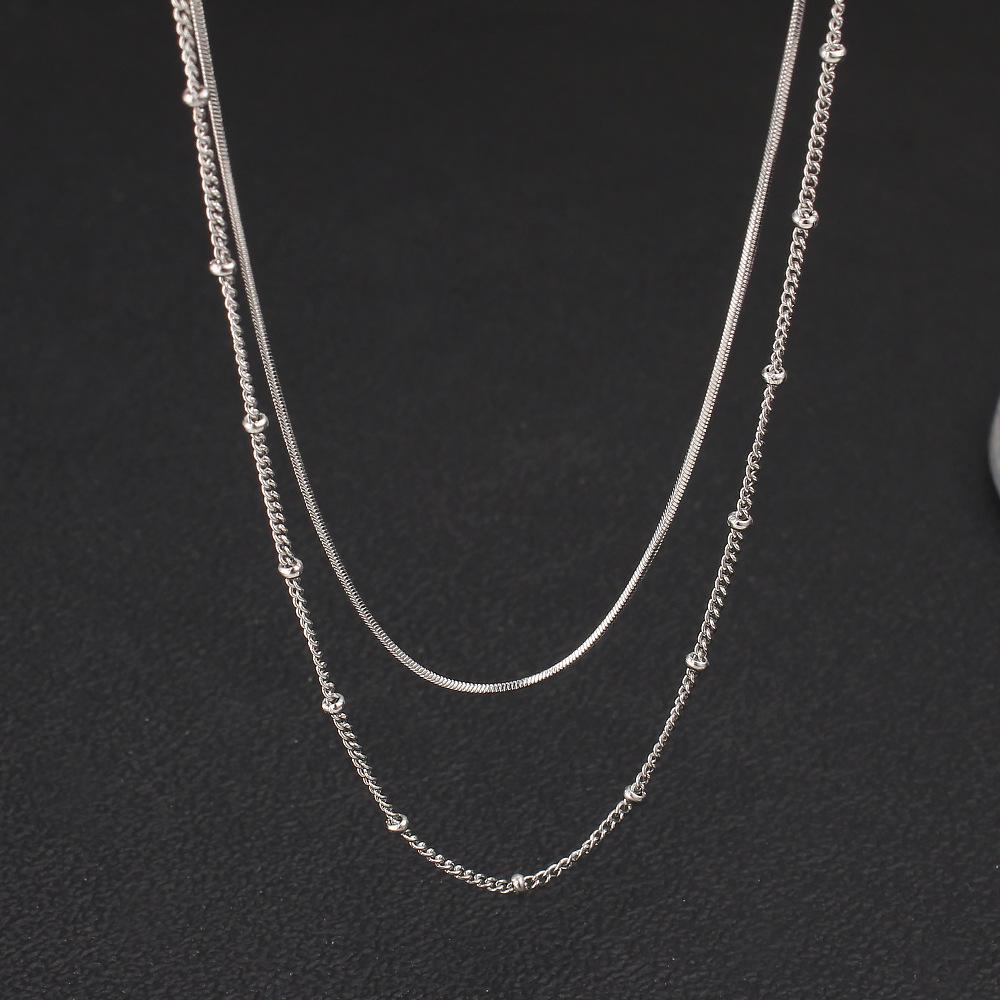 Double Layer Stackable Stainless Steel Necklace with 18K Gold Clasp - Versatile Bead Chain Choker