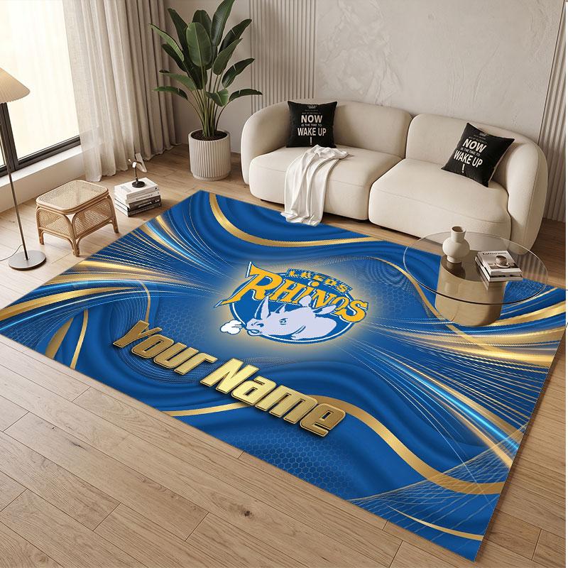 Custom Rug Leeds Rhinos Pattern Print Name Text Soft Non‑Slip Floor Carpet for Home Indoor Decoration