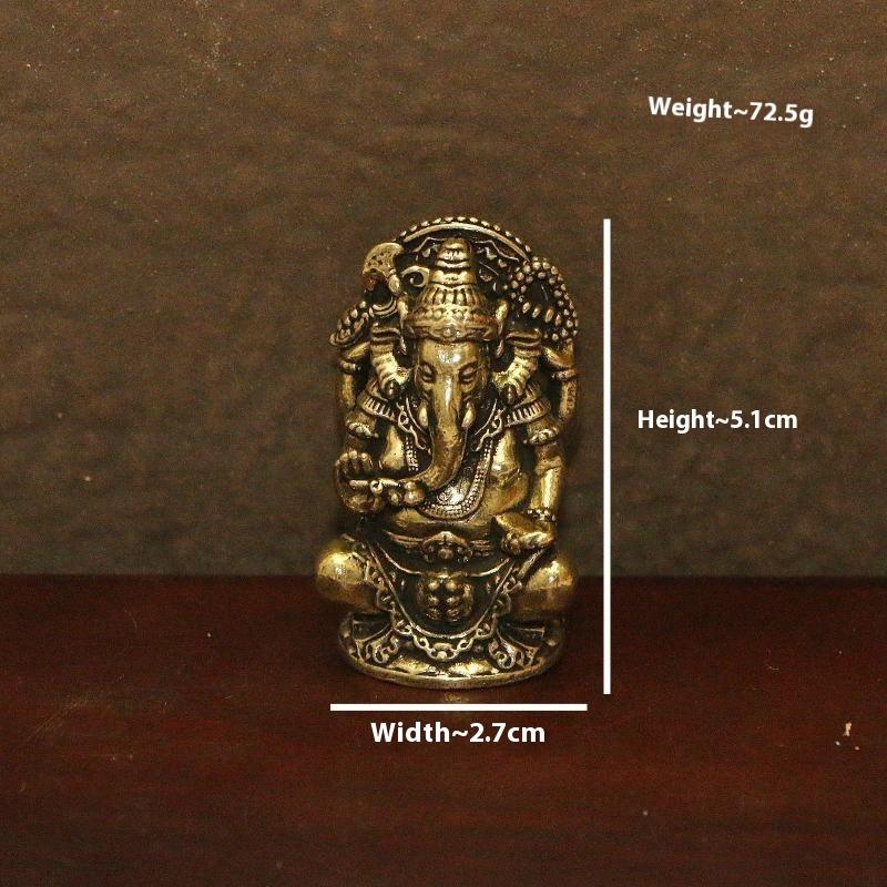 Attractive Indian Thai Brass Ganesha Statue; Miniature Elephant God Sculpture for Home Office Decor
