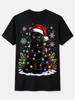 Fun Black Cat Santa Hat T-Shirt with Sparkling Lights And Daisy Unisex Valentine'S Day Christmas Father'S Day Gifts Christmas Outfits Design Relaxed F