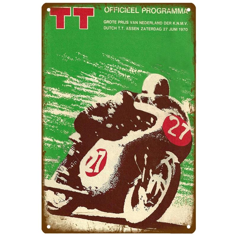 Tt Of Races Poster Vintage Isle of Man Segno di Latta Competizione Motociclistica da Corsa Retrò Placca in Metallo Arrugginito Shabby Decorazione per la Casa