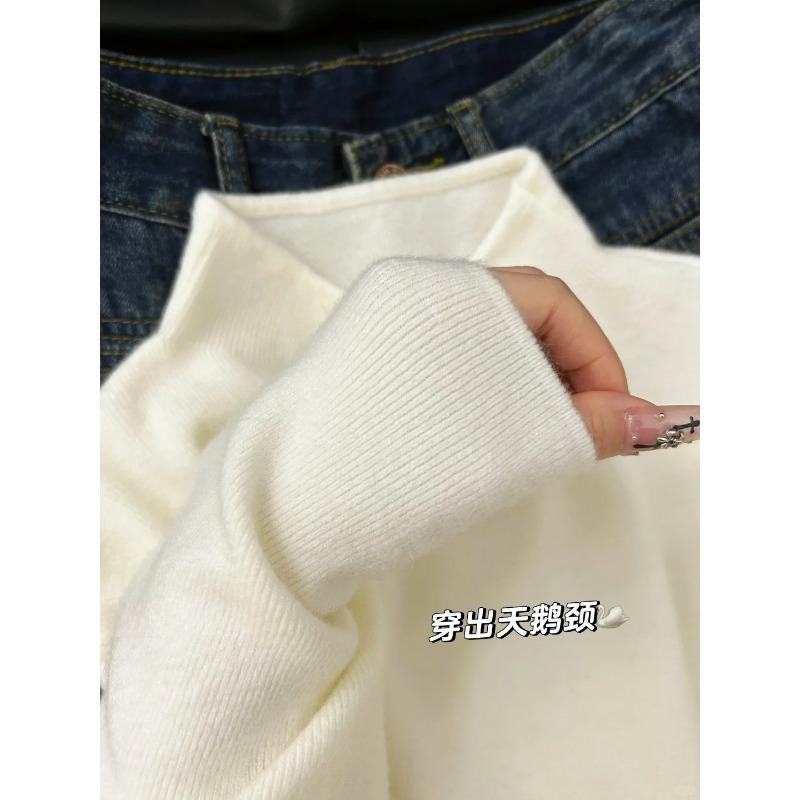 Tender yellow soft waxy semi-turtleneck knitted sweater women's autumn and winter stacked wear inner top versatile bottom long sleeve