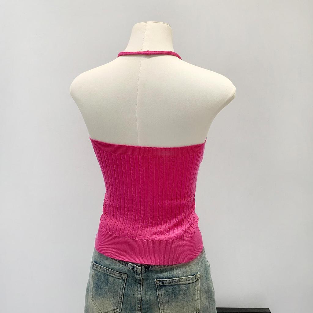 Pure Desire V-Neck Halter Knit Camisole - Slim Fit Open Back Summer Top for Women