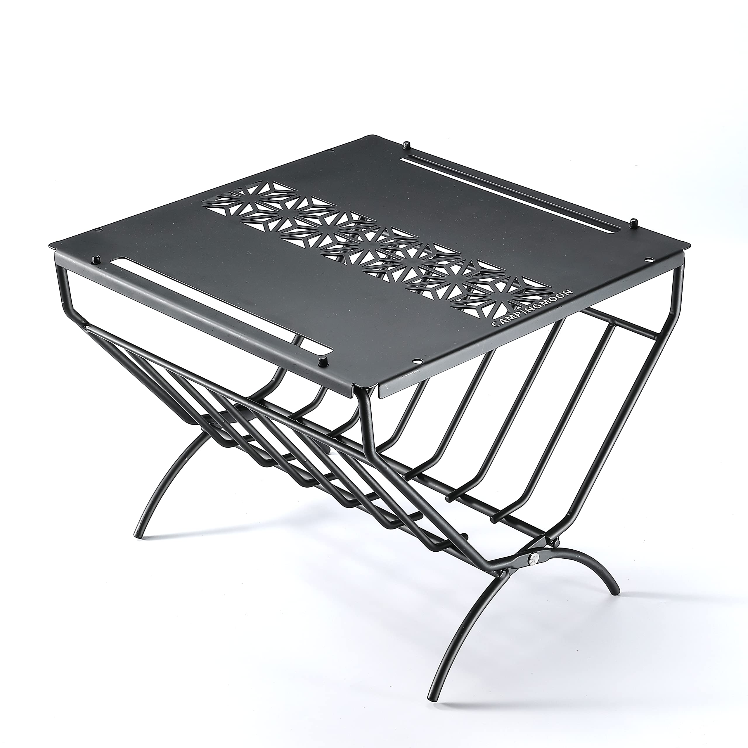 

CAMPING MOON Firewood Rack with Top, Field Use, Firewood Rack Table, Fireside Table, Black Gear T-285A