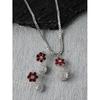 Ensemble de bijoux en forme de fleur avec pendentif et boucles d'oreilles en argent plaqué rhodium avec oxyde de zirconium vert pour filles et femmes