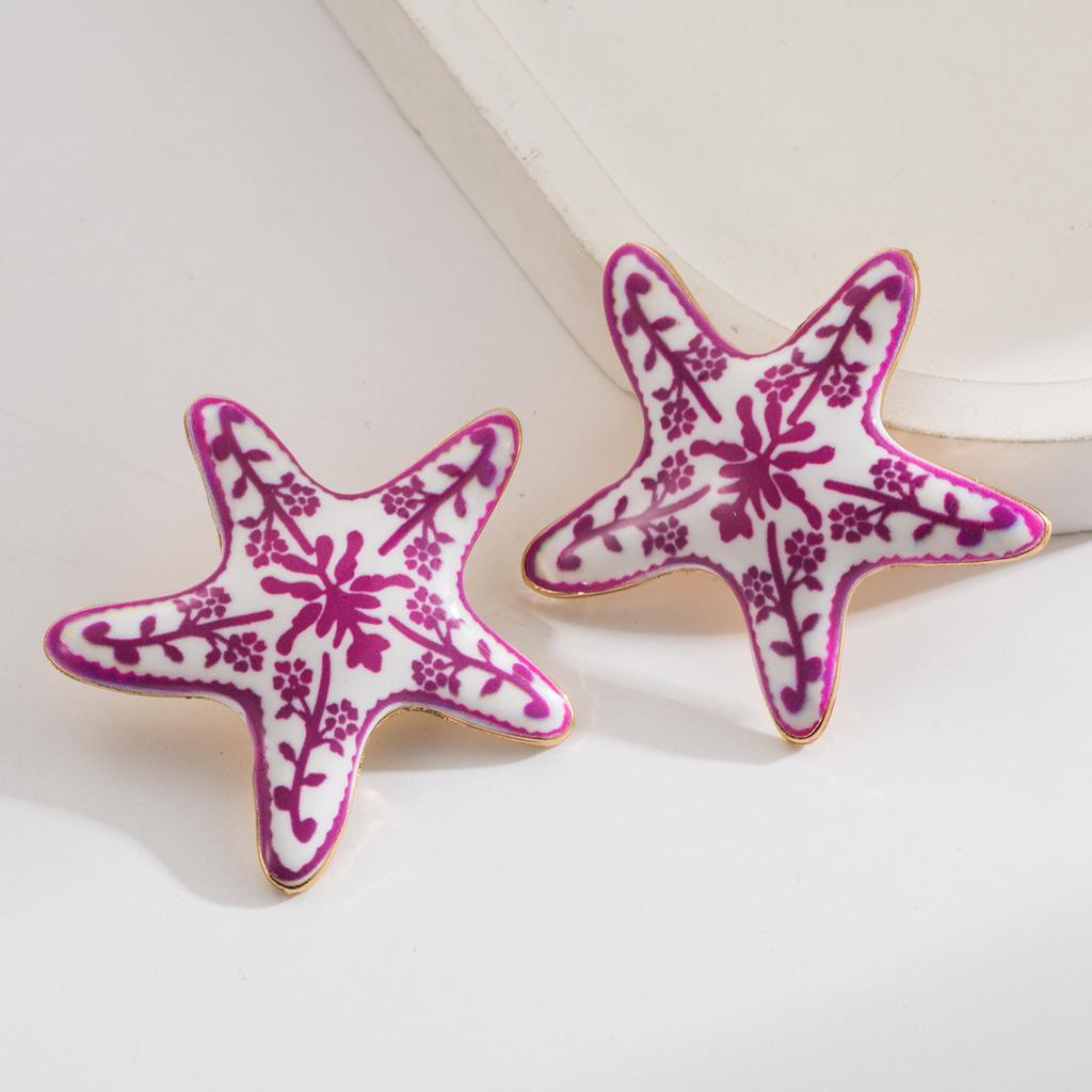 Colorful Blue and White Porcelain Starfish Earrings Unique Niche Design Beach Vacation Style Earrings for Women